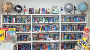 Globes and books. Globes and books.